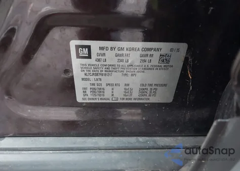 2015 Chevrolet Trax Lt z USA, uszkodzony, nr VIN KL7CJRSB7FB181217